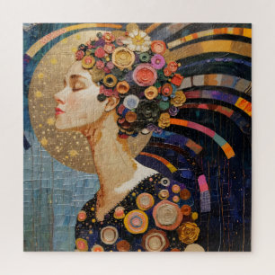 Meisje en bloemen Art Nouveau Legpuzzel