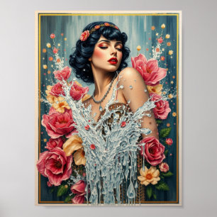 Meisje en bloemen kunst poster