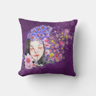 Meisje en Bloemen Kussen