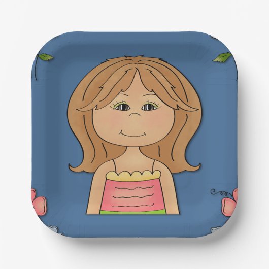 Meisje en bloemen papieren bordje (Voorkant)