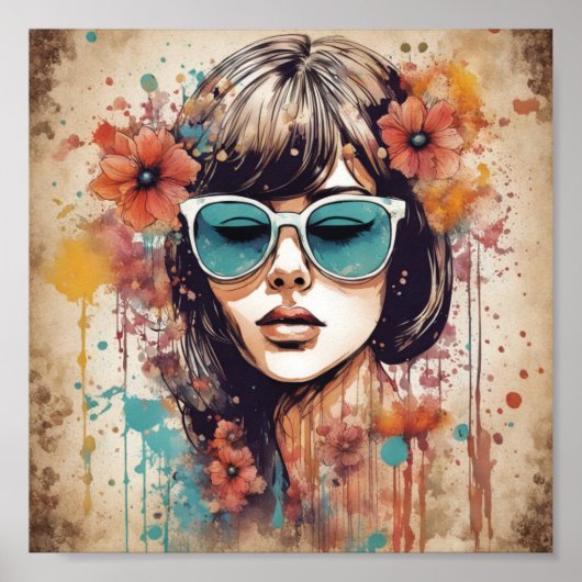 Meisje en bloemen poster (Voorkant)