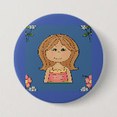 Meisje en bloemen ronde button 7,6 cm (Voorkant)
