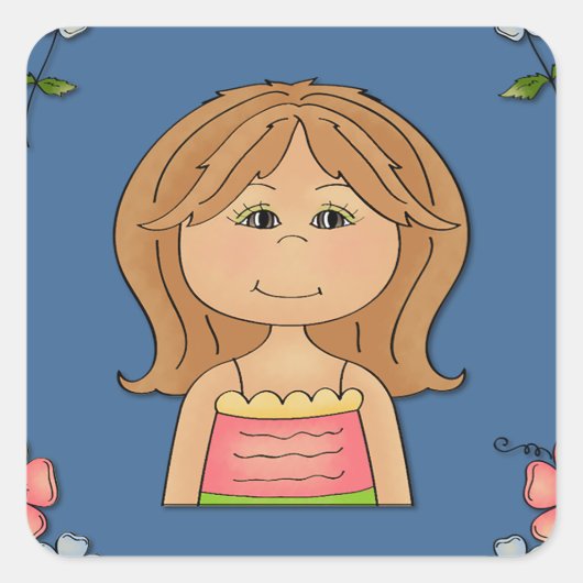 Meisje en bloemen vierkante sticker (Voorkant)