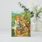 Meisje en Bunnies  Paslandschap Feestdagenkaart (Staand voorkant)