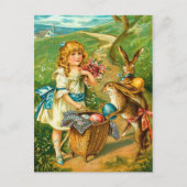 Meisje en Bunnies  Paslandschap Feestdagenkaart (Voorkant)