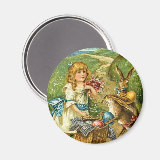 Meisje en Bunnies Paslandschap Magneet (Voorkant / Achterkant)