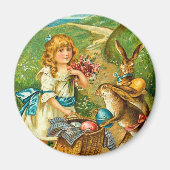Meisje en Bunnies Paslandschap Magneet (Voorkant)