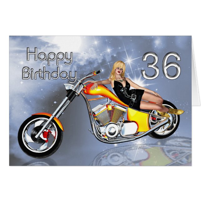 Meisje en chopper 36 Birthday kaart (Voorkant Horizontaal)