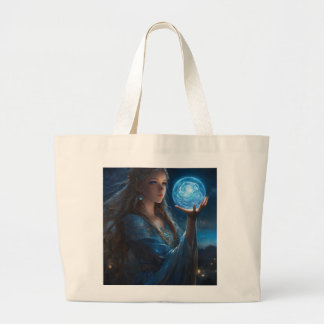 Meisje en de gloeiende maan grote tote bag