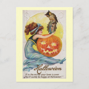 Meisje en de spiegel Halloween Vintage Briefkaart