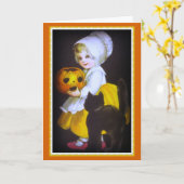 Meisje en de Zwarte Kaart van Halloween van de Kat (Gele Bloem)