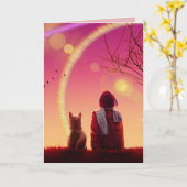 MEISJE EN DOG ART BIRTHDAY WENSKAART KAART (Gele Bloem)