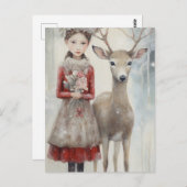 Meisje en een hert Mixed Media Briefkaart (Voorkant / Achterkant)
