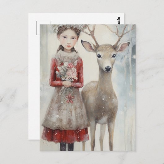 Meisje en een hert Mixed Media Briefkaart (Voorkant / Achterkant)