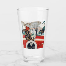 Meisje en een pug hond in een rode auto