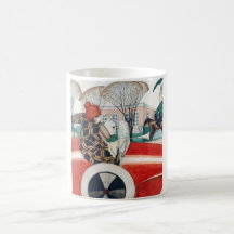 Meisje en een pug hond in een rode auto