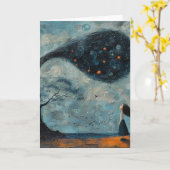 Meisje en een Surreal Blue Fantasy Tree Windblown Kaart (Gele Bloem)