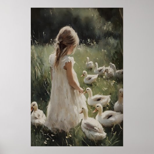 Meisje en eendenprint, Paaseend dorpsbloem Poster (Voorkant)