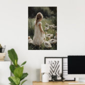 Meisje en eendenprint, Paaseend dorpsbloem Poster (Thuiskantoor)
