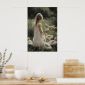 Meisje en eendenprint, Paaseend dorpsbloem Poster (Keuken)