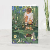 Meisje en Fairies bij Pond Moederdag Kaart (Voorkant)