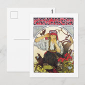 Meisje en Geranium, Mucha Briefkaart (Voorkant / Achterkant)