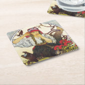 Meisje en Geranium, Mucha Kartonnen Onderzetters (Schuin)