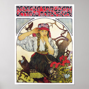 Meisje en Geranium, Mucha Poster