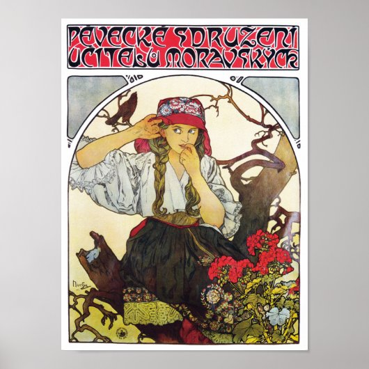 Meisje en Geranium, Mucha Poster (Voorkant)