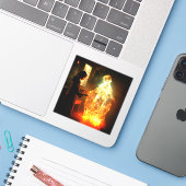 Meisje en Ghost Sticker (Laptop met iPhone)