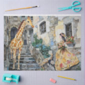 Meisje en Giraffe Waterverf Collage 1 Tissuepapier (Craft)