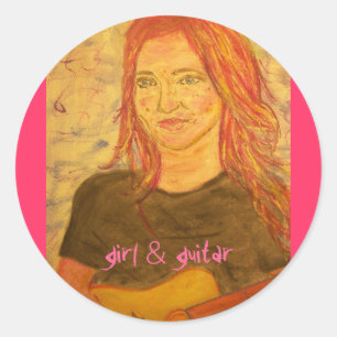 meisje en gitaar ronde sticker