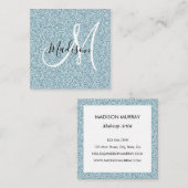 Meisje en Glam Blue Silver Glitter Sparkle Monogra Vierkante Visitekaartje (Voorkant / Achterkant)
