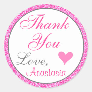 Meisje en Glam Princess Hot Pink Glitter Hartelijk Ronde Sticker