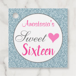Meisje en Glam Roze Licht Blauw Glitter Sweet Sixt Bedankjes Labels