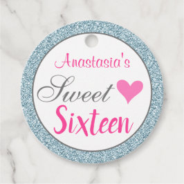 Meisje en Glam Roze Licht Blauw Glitter Sweet Sixt Bedankjes Labels