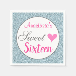 Meisje en Glam Roze Licht Blauw Glitter Sweet Sixt Servet