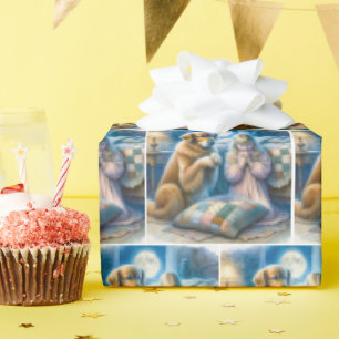 Meisje en Golden Retriever bidden Cadeaupapier