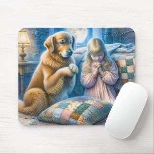 Meisje en Golden Retriever bidden Muismat