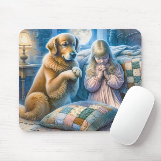 Meisje en Golden Retriever bidden Muismat (Met muis)