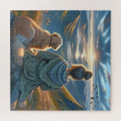 Meisje en Golden Retriever Op Een Bergtop Legpuzzel (Horizontaal)