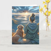 Meisje en Golden Retriever Pet Loss Sympathie Kaart (Gele Bloem)