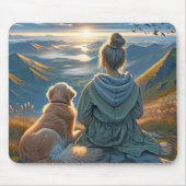 Meisje en Golden Retriever Sunrise Muismat (Voorkant)