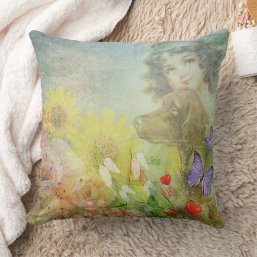 meisje en haar hond decor kussen (Deken)