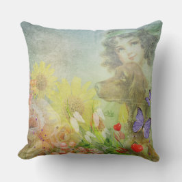 meisje en haar hond decor kussen