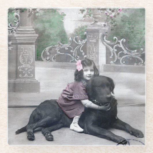 Meisje en haar Hond Glazen Onderzetter (Voorkant)