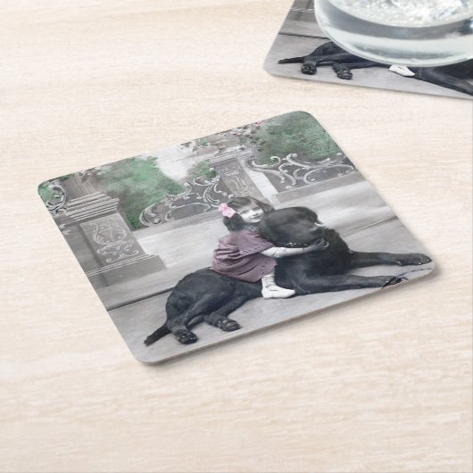Meisje en haar Hond Kartonnen Onderzetters (Schuin)