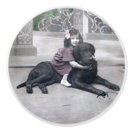 Meisje en haar Hond Keramische Knop