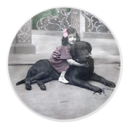 Meisje en haar Hond Keramische Knop (Voorkant)