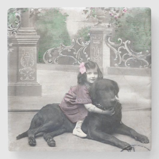 Meisje en haar Hond Stenen Onderzetter (Voorkant)